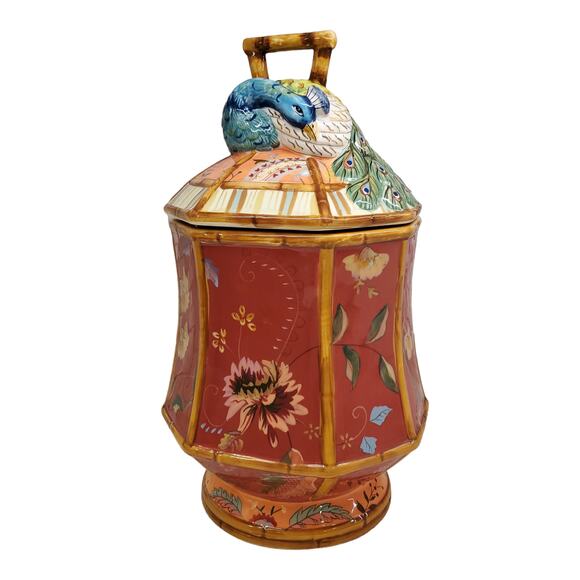 Tracy Porter Artesian Road Collection Hand Painted Peacock Cookie Jar 4807120 - Picture 6 of 16
